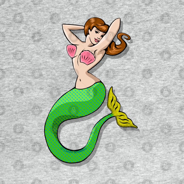 Brown-haired Mermaid tattoo w/ pink and green by FanboyMuseum